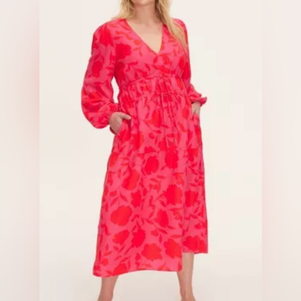 KATE SPADE X Target Sz LG Linen Floral Dress Pink Red Spring Summer Rose Print
